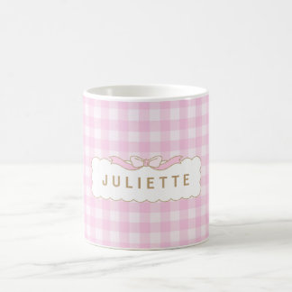 Mug Vichy rose et blanc personnalisé avec prénom