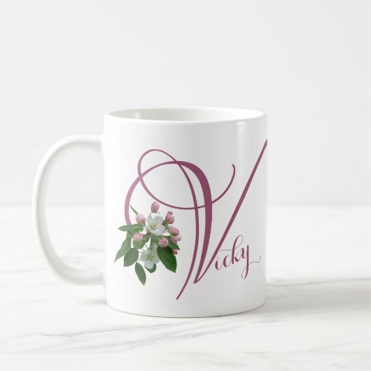 Mug Vicky personnalisable monogramme floral rose chic (Gauche)