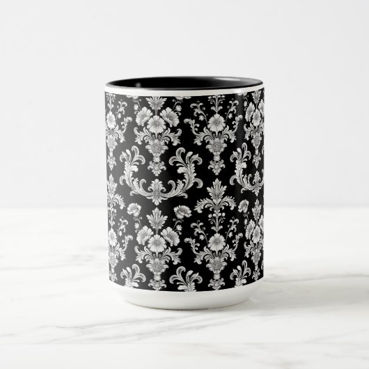 Mug Victorian Black and White Damask Pattern (Centre)