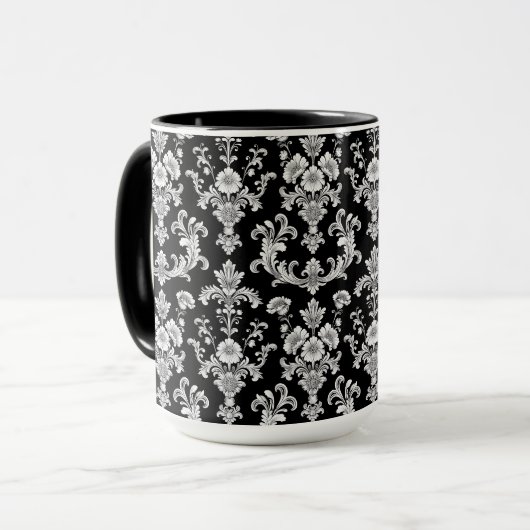 Mug Victorian Black and White Damask Pattern (Devant gauche)