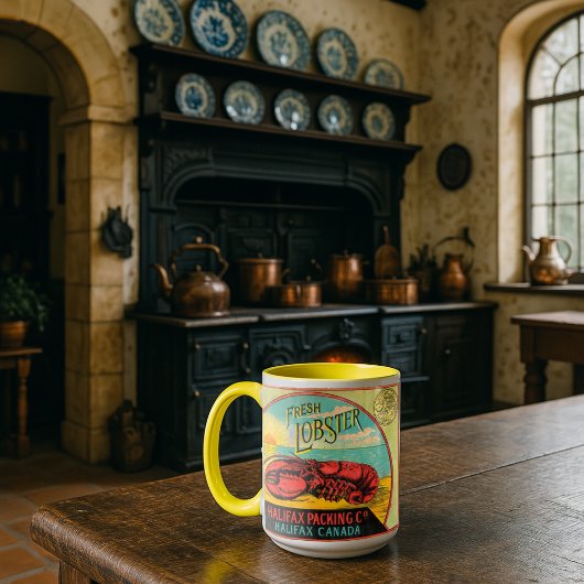 Mug Victorian Era Halifax Canada Canned Lobster Label