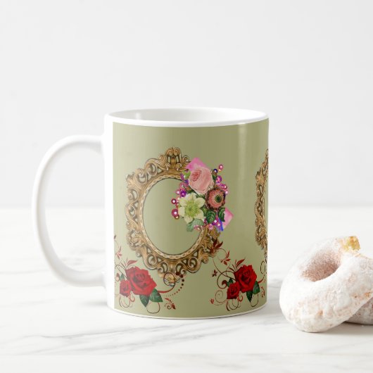 Mug victorien Rose rouge florale (Avec donut)