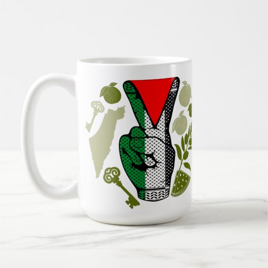 Mug Victory Sign Hand Resistance Red Triangle Symbol (Gauche)