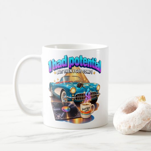 Mug Vie Confortable Humour J'avais du Potentiel Mais J (Avec donut)