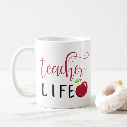 Mug vie d'enseignant pomme rouge typographie enseignan (Avec donut)