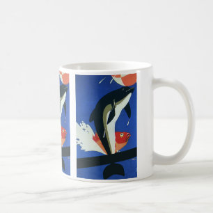 Mug Vie marine vintage, dauphin et poisson d'or
