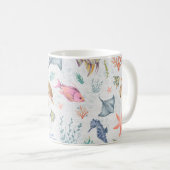 Mug Vie océanique à l'aquarelle Texturée Blanche (Devant droit)