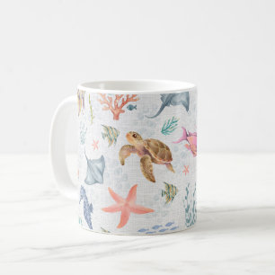 Mug Vie océanique à l'aquarelle Texturée Blanche