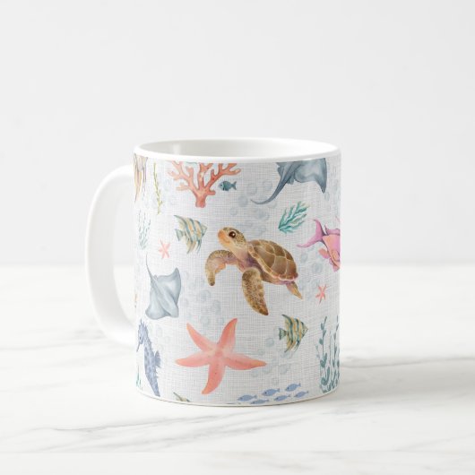 Mug Vie océanique à l'aquarelle Texturée Blanche (Devant gauche)