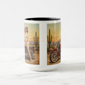 Mug Vielle école Retro Pin-up fille sur moto (Centre)