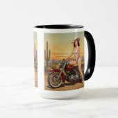 Mug Vielle école Retro Pin-up fille sur moto (Devant droit)