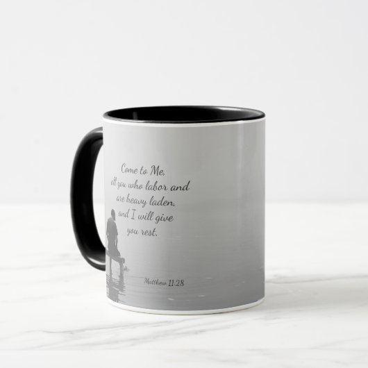 Mug Viens à Moi, je te reposerai, Matt 11:28 (Devant gauche)