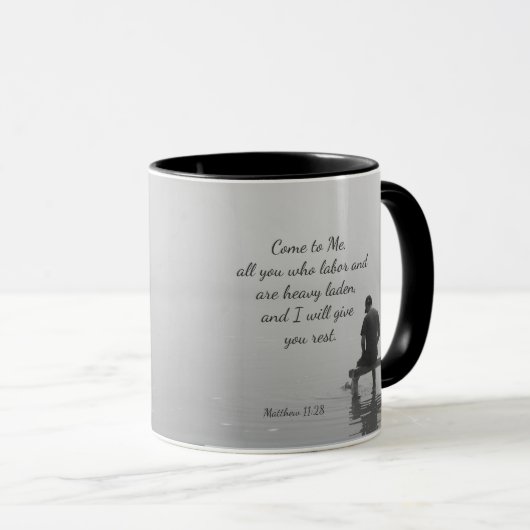 Mug Viens à Moi, je te reposerai, Matt 11:28 (Devant droit)