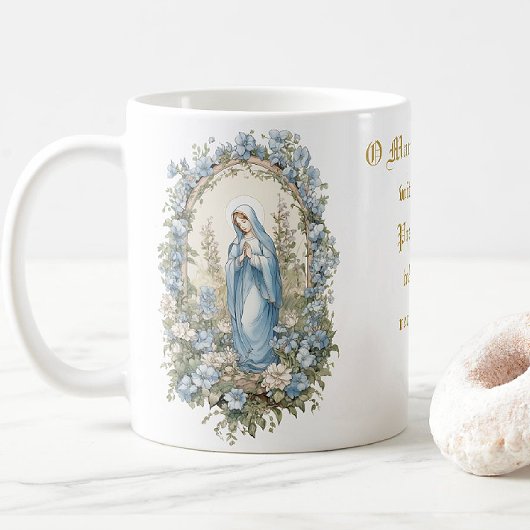 Mug Vierge catholique Marie Prière Blues Floral