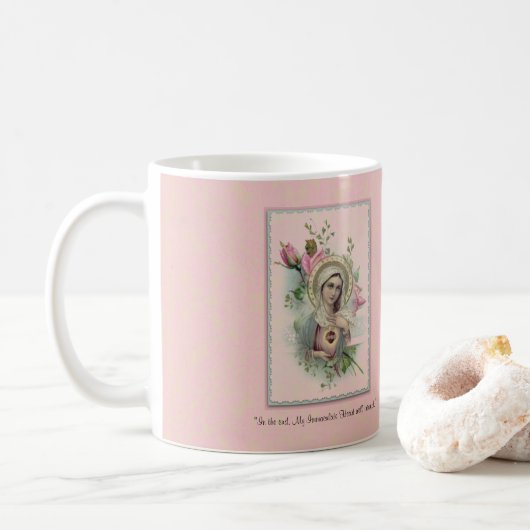 Mug Vierge Marie béni fleurit la prière de Memorare (Avec donut)