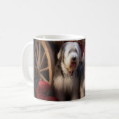 Mug Vieux anglais Cheepdog Snowy Sleigh Décor de Noël (Devant gauche)