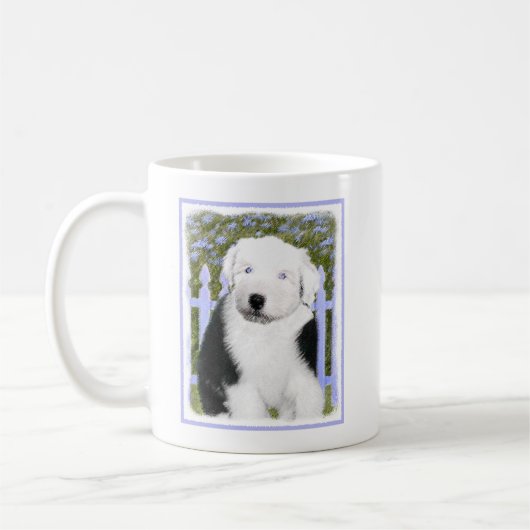 Mug Vieux anglais Sheepdog Puppy Peinture - Chien Art (Gauche)