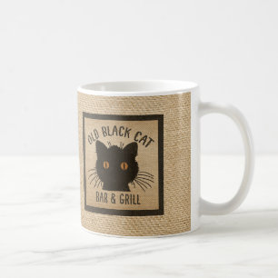 Mug Vieux bar et grill de chat noir de toile de jute