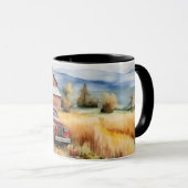 Mug Vieux camionnette et grenier rouge à l'automne (Devant droit)