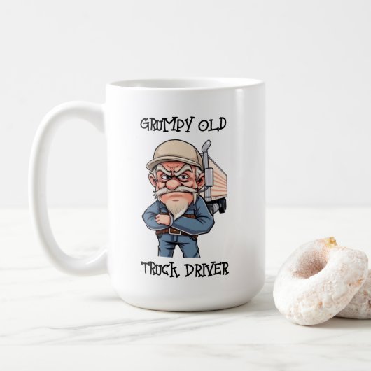 Mug Vieux conducteur de camion grincheux (Avec donut)