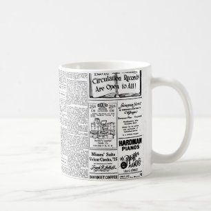 Mug Vieux journal noir et blanc, rétro annonce vintag