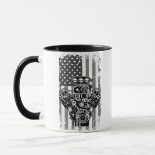 Mug Vieux Véhicule Musclé Piston Drapeau Américain Drô