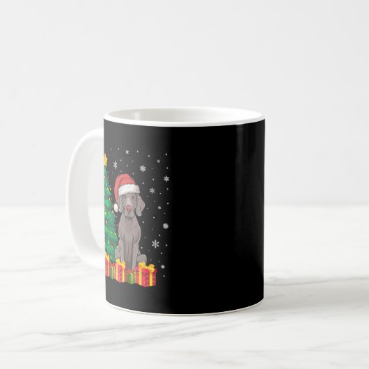 Mug Vilain Weimaraner Santa Hat Feux de Noël Chien Log (Devant gauche)