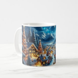 Mug Village de Noël Peinture sur scène neigeuse