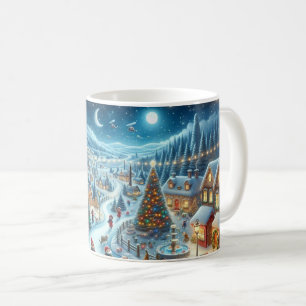 Mug Village de Noël Peinture sur scène neigeuse