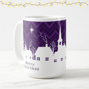 Mug Village de Noël Rustique Violet Chevron Tricoté
