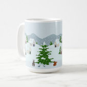 Mug Village d'hiver avec neige, lapin, écureuil et pin (Devant gauche)