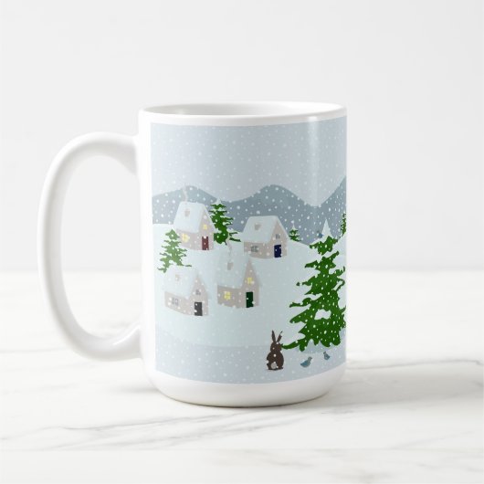 Mug Village d'hiver avec neige, lapin, écureuil et pin (Gauche)