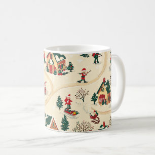 Mug Village d'hiver nostalgique motif rouge vert or
