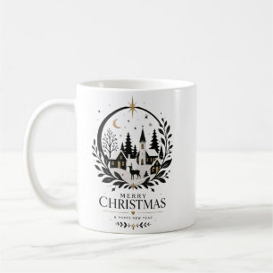Mug Village en papier découpé noir et or
