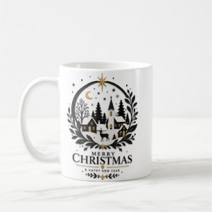 Mug Village en papier découpé noir et or