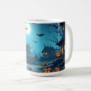 Mug Village hanté au clair de lune avec des citrouille