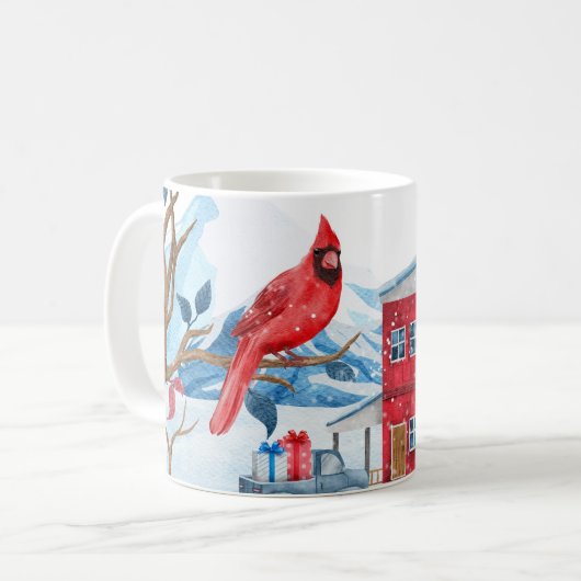 MUG VILLE DE VACANCES D'HIVER OISEAU CARDINAL ROUGE SU (Devant gauche)