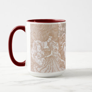 Mug Vintage Art Nouveau Crème Floral Femme & Swans