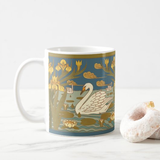 Mug Vintage Art Nouveau Swans & Irises Frieze (Avec donut)