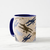 Mug Vintage Biplane Burlap Imprimer Motif d'avion (Devant gauche)