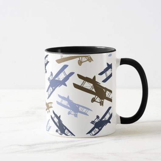 Mug Vintage Biplane Motif d'avion bleu Brown (Droite)