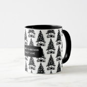 Mug Vintage Black White Christmas Tree Nom personnalis (Devant droit)