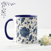 Vintage Bleu + Blanc Fléchissant Floral Vin Motif
