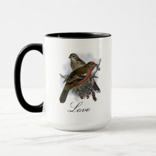 Mug Vintage Bleu coloré Oiseau et feuillage