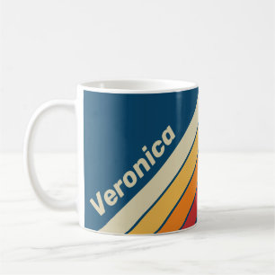 Mug Vintage Bleu Rayé Arc-en-Ciel avec Nom