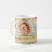 Mug Vintage Blush rose Hirloom Roses Floral Damask (Devant gauche)