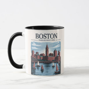 Mug Vintage Boston Massachusetts Cityscape & Voiliers