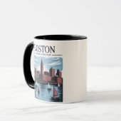 Mug Vintage Boston Massachusetts Cityscape & Voiliers (Devant gauche)