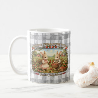 Mug Vintage Bunny Strawberry Field Cottagecore Illustr