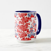 Mug Vintage Chinoiserie Delft Français rouge bleu mono (Devant droit)